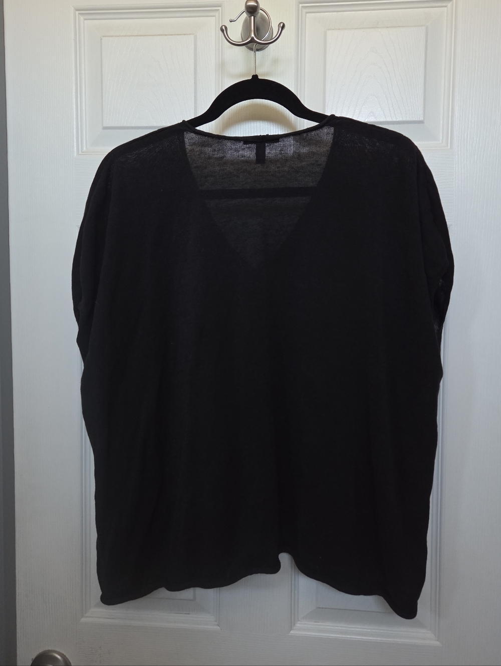 Eileen Fisher Black V-Neck Boxy Organic Linen Cotton Short Sleeve Pocket Top Med - Picture 8 of 8